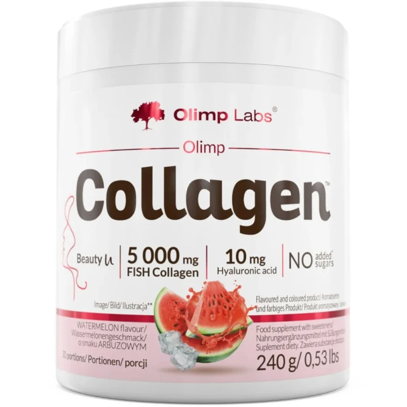 Olimp Collagen, proszek o smaku arbuzowym, 240 g - Na włosy, skórę i paznokcie