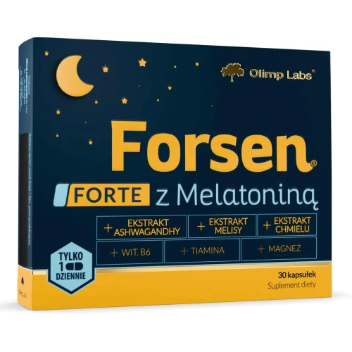 Olimp Forsen Forte z Melatoniną, 30 kapsułek - Z kompozycją ekstraktów roślinnych, które korzystnie wpływają na proces zasypiania