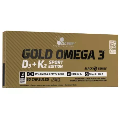 Olimp Gold Omega 3 D3 + K2 Sport Edition, 60 kapsułek - Z kwasami tłuszczowymi z rodziny Omega 3 oraz witaminami D i K