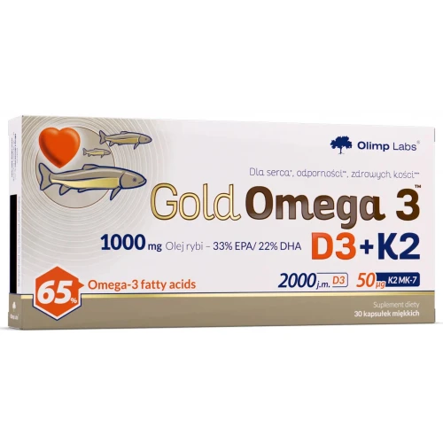 Olimp Gold Omega 3 D3+K2, 30 kapsułek miękkich - Z kwasami Omega 3 oraz witaminami D i K