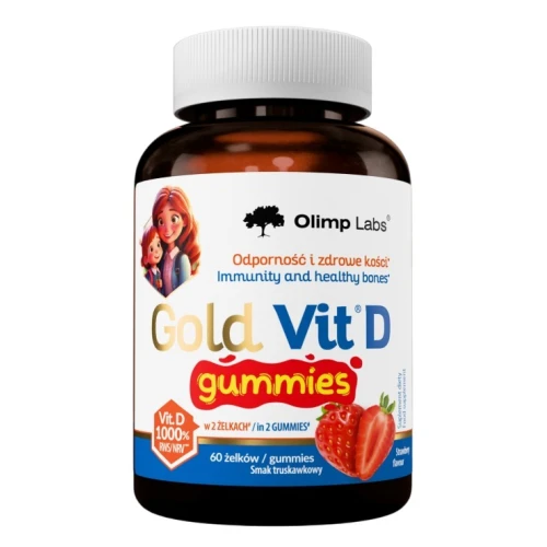 Olimp Gold-Vit D Gummies, smak truskawkowy, 60 żelków - Witamina D dla dzieci powyżej 4 roku życia 