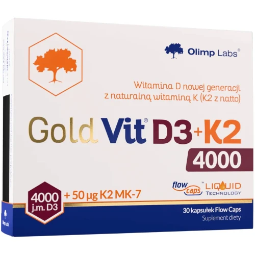 Olimp Gold Vit D3 + K2 4000, 30 kapsułek - Kompleks witamin D3 + K2 w oleju lnianym dla zdrowych kości i mięśni