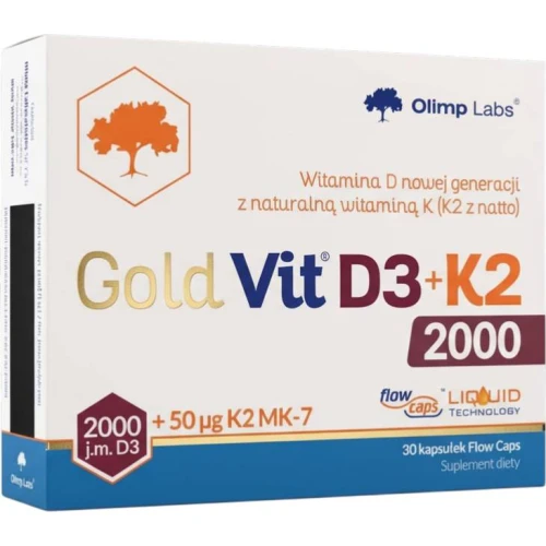 Olimp Gold-Vit D3 2000 j.m.+ K2, 30 kapsułek  - Suplement diety z witaminami D i K w oleju lnianym, dla osób dorosłych