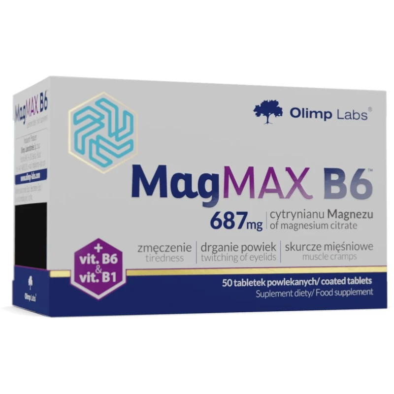 Olimp MagMax B6, 50 tabletek powlekanych - Suplement diety z magnezem w postaci cytrynianu