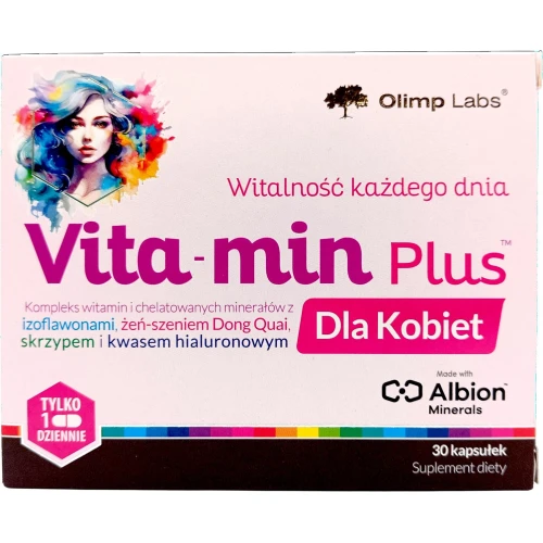 Olimp Vita-Min Plus dla Kobiet, 30 kapsułek - Z kompozycją witamin i minerałów oraz kwasem hialuronowym i ekstraktem skrzypu polnego
