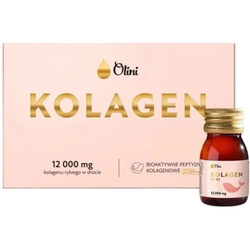 Olini Kolagen rybi 12 000 mg, 15 x 30 ml - Suplement diety w formie shotów z witaminą C, biotyną i cynkiem