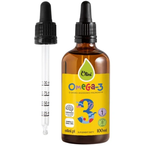 Olini Omega-3 dla dzieci, 100 ml - Naturalne DHA i EPA dla wsparcia rozwoju mózgu, wzroku i serca