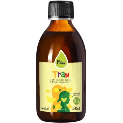 Olini Tran o smaku cytrynowym, 250 ml - Źródło kwasów omega-3, witamin A i D3