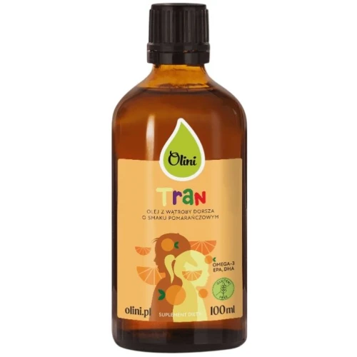 Olini Tran o smaku pomarańczowym, 100 ml - Naturalny tran dla dzieci i dorosłych