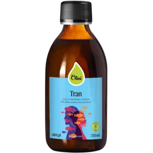 Olini Tran z wątroby dorsza, 250 ml - Z kwasami omega-3, witaminą A i D3