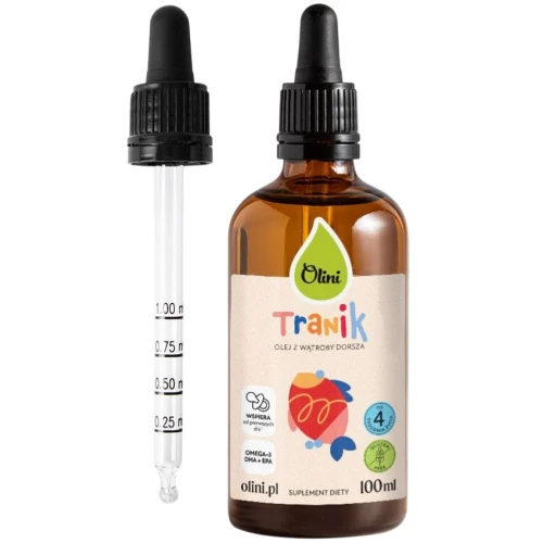 Olini Tranik dla niemowląt w kroplach, 100 ml - Neutralny tran, bez witamin i aromatów z wysoką zawartością DHA i EPA
