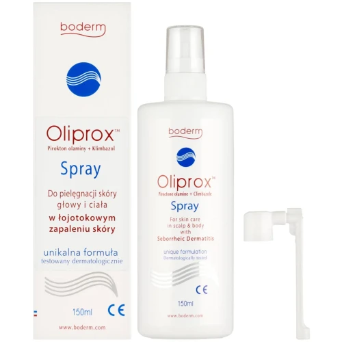 Oliprox spray do głowy i ciała, łojotokowe zapalenie skóry, 150 ml - Pielęgnuje, leczy stan zapalny, pomaga usunąć łuski