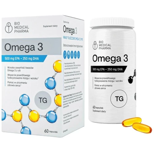 Bio Medical Pharma Omega 3, 60 kapsułek -  1000 mg oleju rybiego w 1 kapsułce