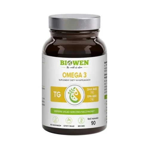 Biowen Omega 3 660 mg EPA, 440 mg DHA, 90 kapsułek - Naturalny olej rybi, EPA i DHA - dla wsparcia serca, mózgu i odporności