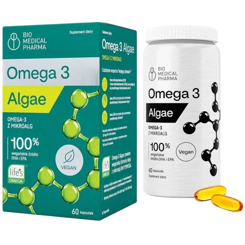Bio Medical Pharma Omega 3 Algae, 60 kapsułek - Wegańskie DHA i EPA z mikroalg