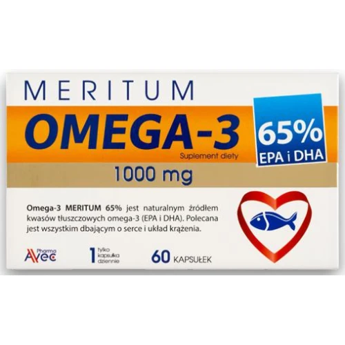 Omega 3 Meritum 1000 mg, 60 kapsułek - Olej z ryb morskich – 65 %  EPA i DHA 