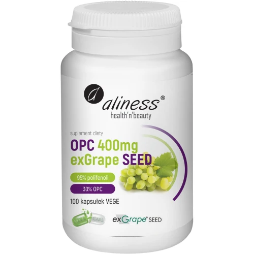Aliness OPC exGrapeSeeds 400 mg z pestek winogron, 100 kapsułek - Antyoksydant, wsparcie naczyń krwionośnych i serca