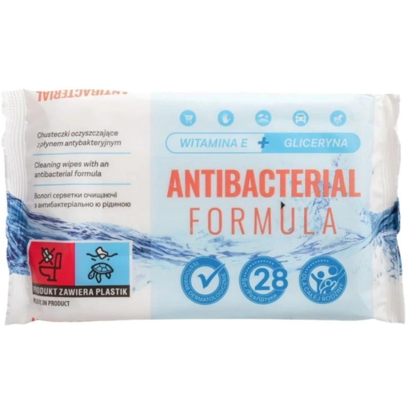 Opharm Antibacterial Formula Chusteczki nawilżane antybakteryjne, 28 sztuk - Oczyszczają i pielęgnują skórę dłoni