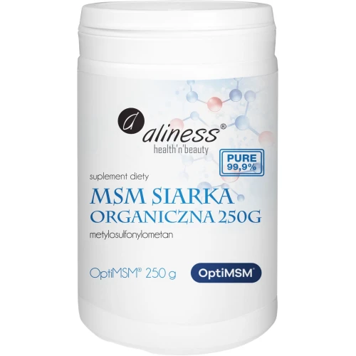 Aliness MSM Siarka Organiczna, 250 g - Wsparcie stawów, skóry, włosów i paznokci