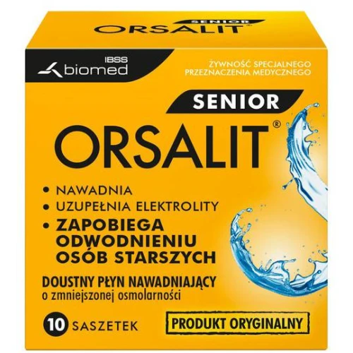 Orsalit Senior, 10 saszetek - Uzupełnia elektrolity, wskazany do postępowania dietetycznego w stanach odwodnienia organizmu