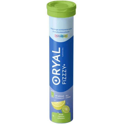 Oryal Fizzzy+ Cytryna Limonka, 20 tabletek musujących - Elektrolity i witaminy w tabletkach musujących bez cukru