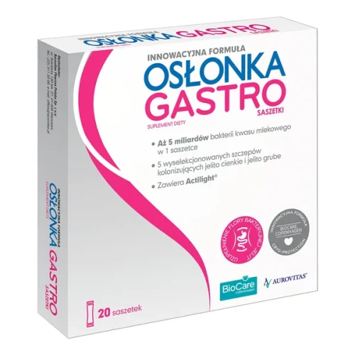 Osłonka Gastro, 20 saszetek - 5 miliardów bakterii kwasu mlekowego w 1 saszetce