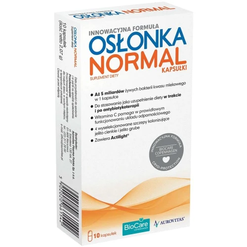 Osłonka Normal, 10 kapsułek - Synbiotyk z 5 miliardami bakterii kwasu mlekowego dla dorosłych i dzieci w wieku powyżej 3. roku życia