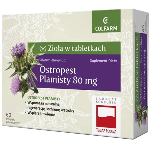 Colfarm Ostropest Plamisty 80 mg, 60 tabletek powlekanych - Wspomaga trawienie oraz funkcjonowanie wątroby i dróg żółciowych