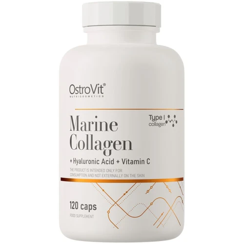 OstroVit Kolagen Morski + Kwas Hialuronowy + Witamina C, 120 kapsułek - Wspiera kondycję skóry, włosów, paznokci i stawów