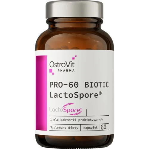 OstroVit Pharma PRO-60 BIOTIC LactoSpore, 60 kapsułek - Żywe kultury bakterii i naturalny prebiotyk wspierający jelita