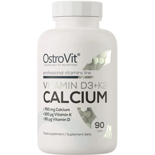 OstroVit Witamina D3 + K2 + Wapń, 90 tabletek - Wsparcie dla kości, zębów i mięśni