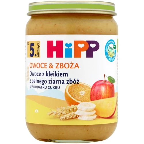 HiPP Owoce z kleikiem z pełnego ziarna zbóż BIO, 190 g - Dla niemowląt po 5. miesiącu życia