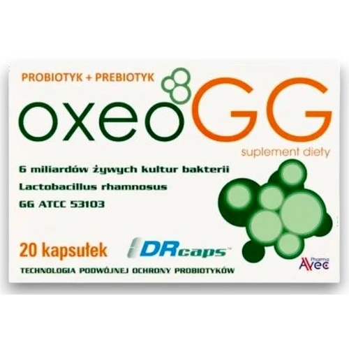Oxeo GG, 20 kapsułek - Ze szczepem Lactobacillus rhamnosus ATCC 53103, który wspiera mikroflorę przewodu pokarmowego