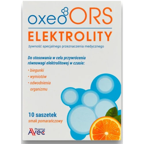 OxeoORS Elektrolity, smak pomarańczowy, 10 saszetek -  Proszek do przygotowania doustnego płynu nawadniającego