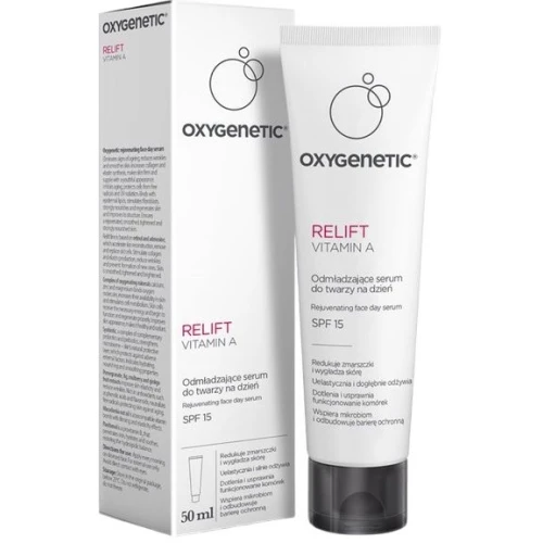 Oxygenetic Odmładzające serum do twarzy na dzień SPF 15, 50 ml - Z retinolem, adenozyną i ochroną UV dla skóry dojrzałej