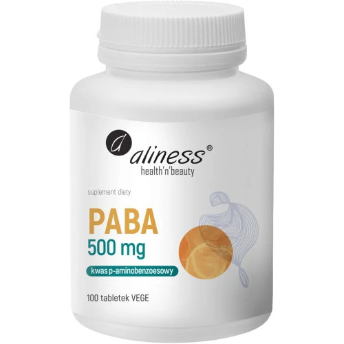 Aliness PABA (kwas p-aminobenzoesowy) 500 mg, 100 tabletek - Wsparcie metabolizmu i procesów komórkowych
