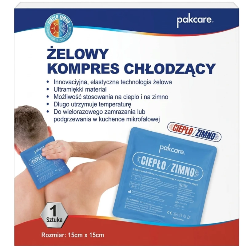 Pakcare żelowy kompres chłodzący, 15x 15 cm,  1 sztuka - Do okładów ciepło-zimno na bóle i obrzęki