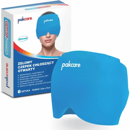Pakcare żelowy czepek otwarty, 1 sztuka - Chłodząco-grzejąca opaska przy bólach głowy, migrenach