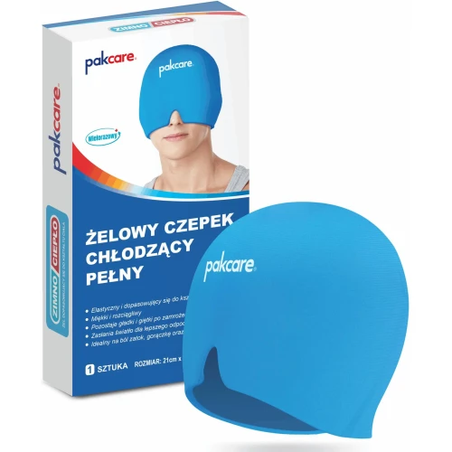 Pakcare żelowy czepek pełny, 1 sztuka - Chłodząco-grzejąca opaska przy bólach głowy, migrenach
