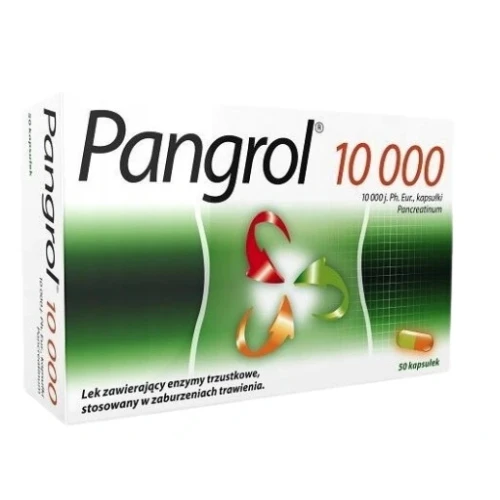 Pangrol 10 000, 50 kapsułek - Uzupełniania enzymy trzustkowe, w zaburzeniach trawienia