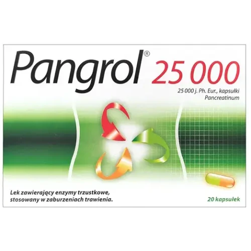 Pangrol 25 000, 20 kapsułek - Uzupełniania enzymy trzustkowe, w zaburzeniach trawienia