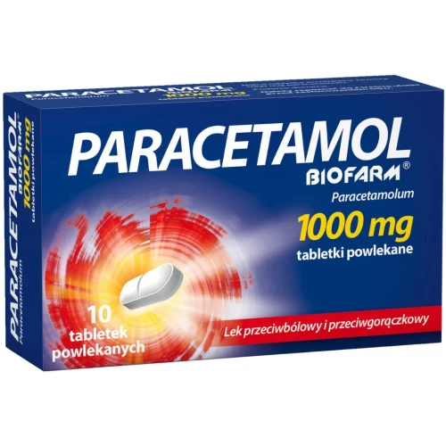 Paracetamol Biofarm 1000 mg, 10 tabletek - Na bóle różnego pochodzenia od 12. roku życia