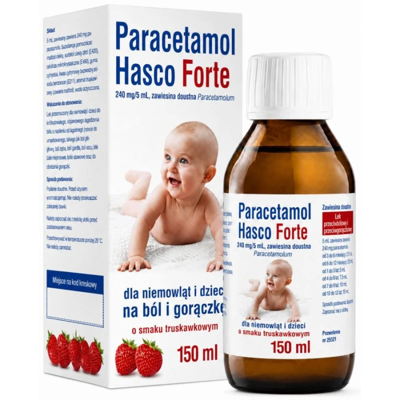 Paracetamol Hasco Forte 240 mg/5 ml, 150 ml - Na ból i gorączkę dla dzieci i niemowląt