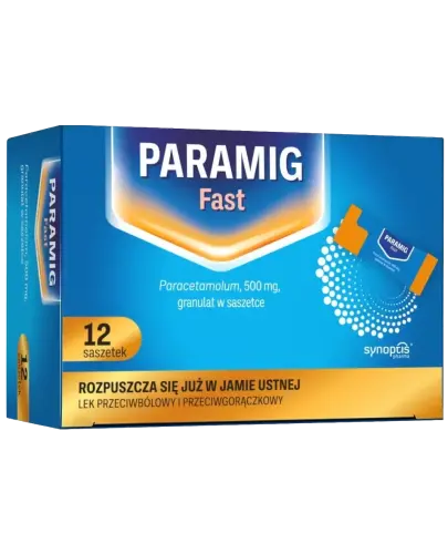 Paramig Fast, 500 mg, 12 saszetek - Granulat z paracetamolem o działaniu przeciwbólowym i przeciw gorączkowym