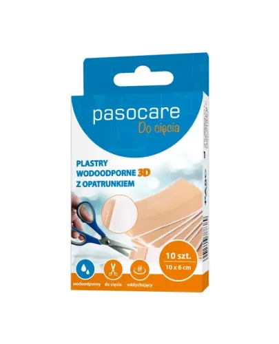 Pasocare Plus Plastry wodoodporne 3D z opatrunkiem 10 x 6 cm, 10 sztuk - Ochrona przed wodą i zabrudzeniami