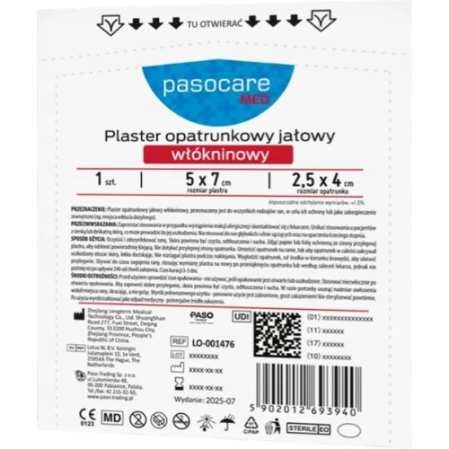 Pasocare Med Plaster opatrunkowy jałowy włókninowy, 5cm x 7cm, 1 sztuka - Do zabezpieczania ran, skaleczeń i miejsc po wkłuciach