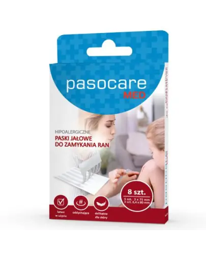 Pasocare Med Paski jałowe do zamykania ran, 8 sztuk - Rozmiary: 3 x 75 mm, 6,4 x 80 mm