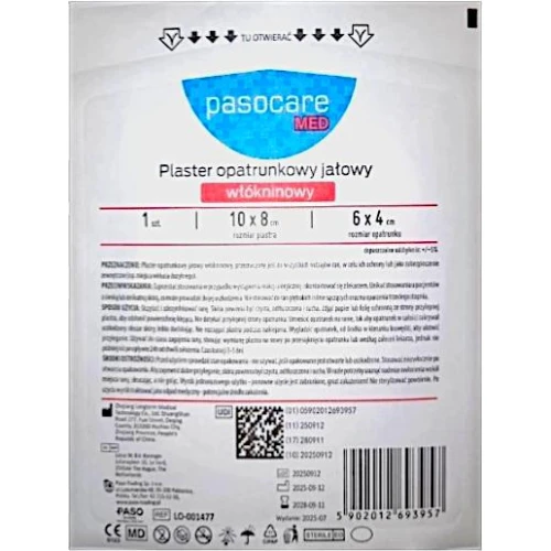 Pasocare Med Plaster opatrunkowy jałowy włókninowy, 10cm x 8cm, 1 sztuka - Do zabezpieczania ran, skaleczeń i miejsc po wkłuciach 