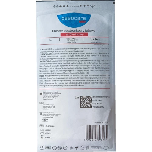 Pasocare Med Plaster opatrunkowy jałowy włókninowy, 10cm x 20cm, 1 sztuka - Do zabezpieczania ran, skaleczeń i miejsc po wkłuciach dożylnych