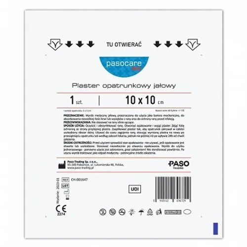 Pasocare Med Plaster opatrunkowy jałowy 10 x 10 cm, 1 sztuka - Skuteczne zabezpieczenie ran